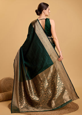 Green Spun Silk Saree With Blouse Piece