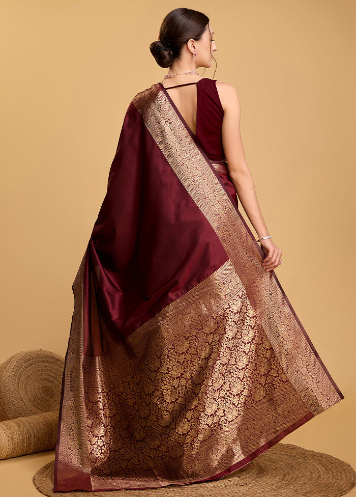 Maroon Spun Silk Saree With Blouse Piece