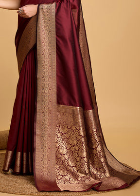 Maroon Spun Silk Saree With Blouse Piece