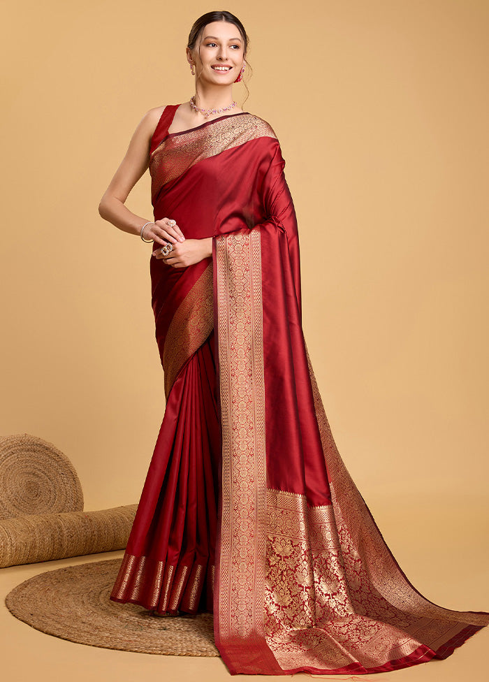 Red Spun Silk Saree With Blouse Piece