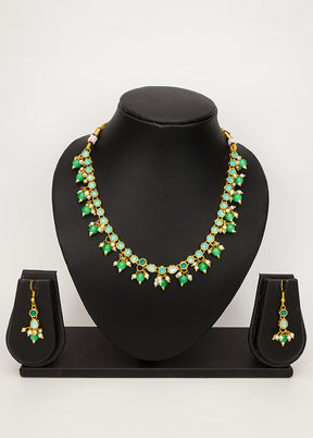 Green Brass Kundan Stone Work Necklace