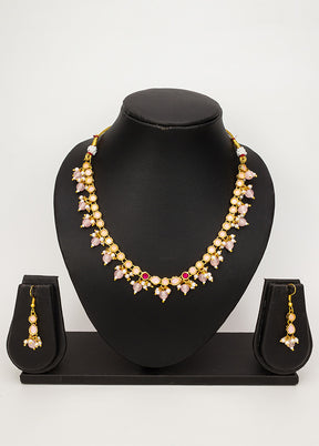 Peach Brass Kundan Stone Work Necklace