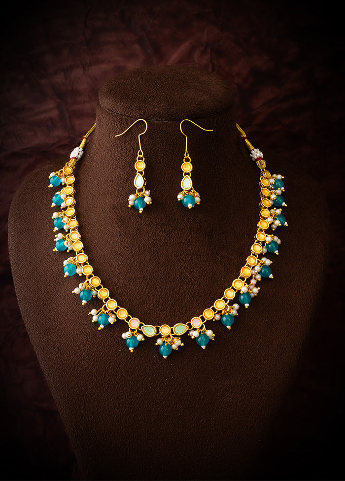 Sky blue Brass Kundan Stone Work Necklace