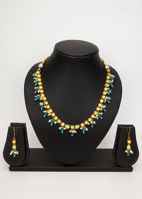 Sky blue Brass Kundan Stone Work Necklace