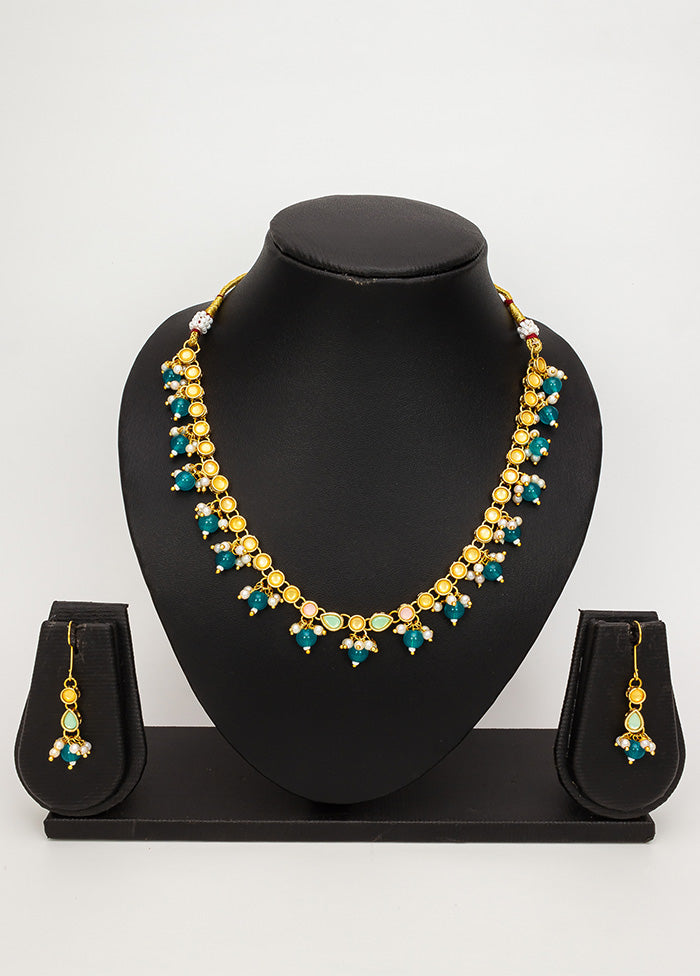 Sky blue Brass Kundan Stone Work Necklace