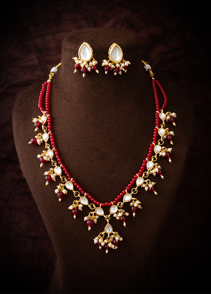 Red Brass Kundan Stone Work Necklace