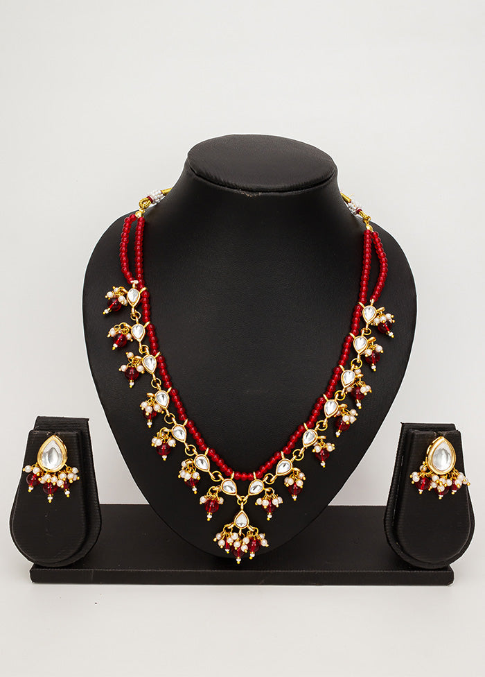 Red Brass Kundan Stone Work Necklace