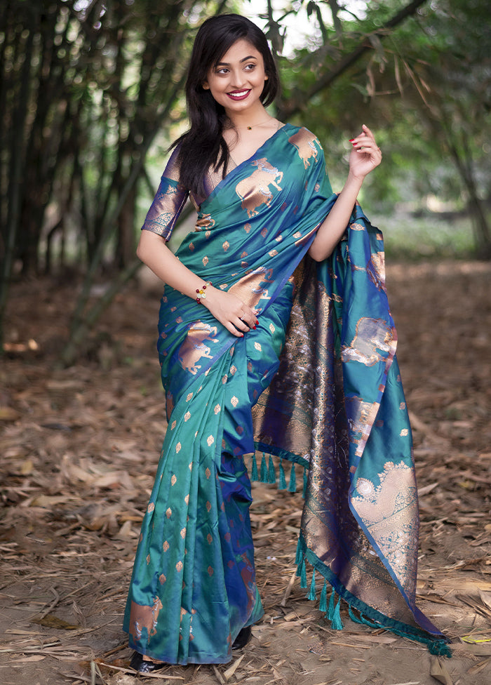 Rama Spun Silk Saree With Blouse Piece