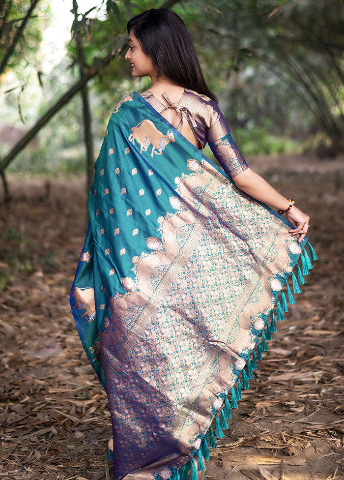 Rama Spun Silk Saree With Blouse Piece