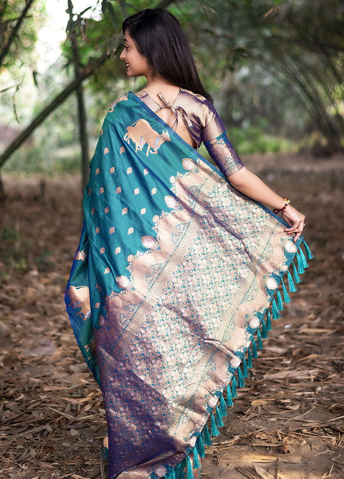 Rama Spun Silk Saree With Blouse Piece