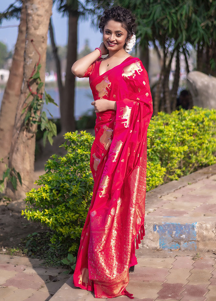 Pink Spun Silk Saree With Blouse Piece