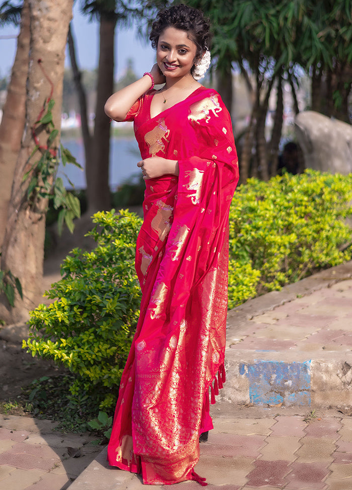 Pink Spun Silk Saree With Blouse Piece