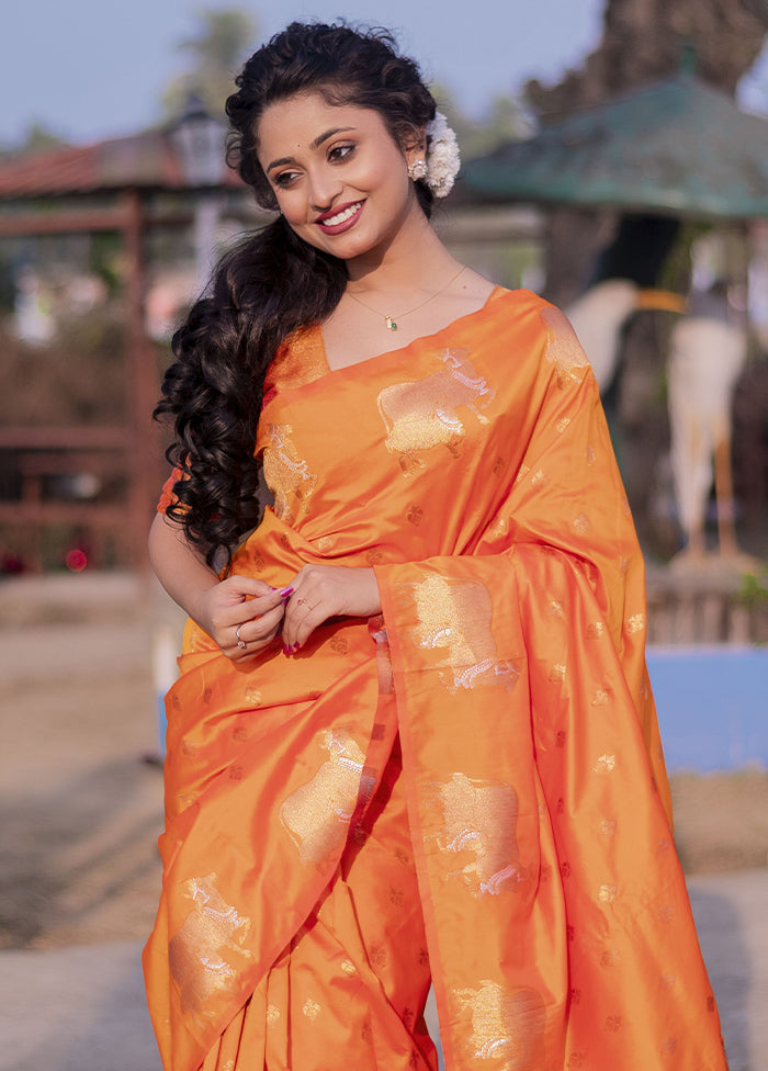 Orange Spun Silk Saree With Blouse Piece