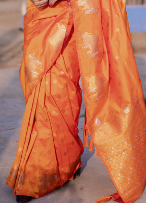 Orange Spun Silk Saree With Blouse Piece