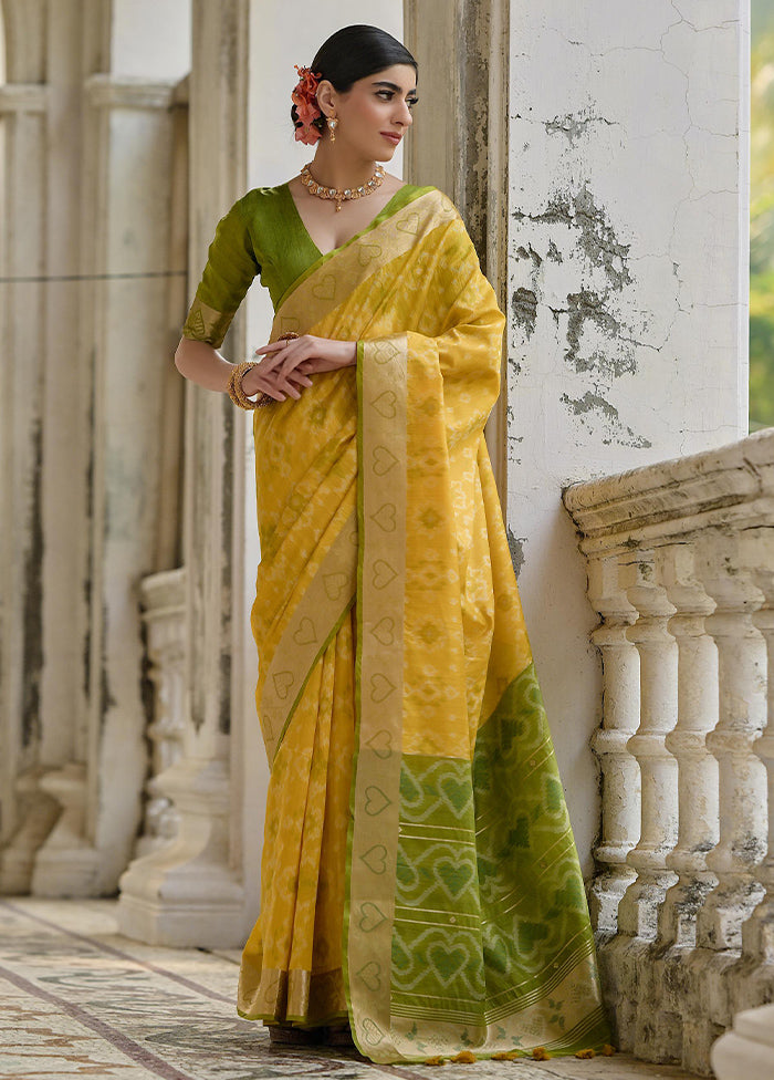 Yellow Spun Silk Saree With Blouse Piece