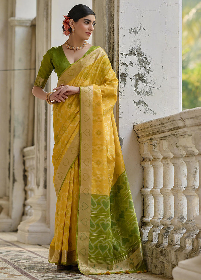 Yellow Spun Silk Saree With Blouse Piece