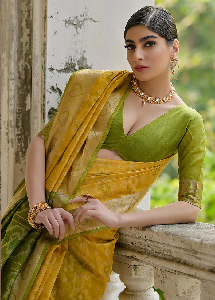 Yellow Spun Silk Saree With Blouse Piece