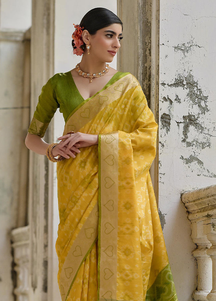 Yellow Spun Silk Saree With Blouse Piece