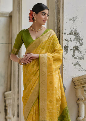 Yellow Spun Silk Saree With Blouse Piece