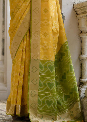 Yellow Spun Silk Saree With Blouse Piece