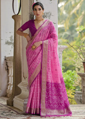 Pink Spun Silk Saree With Blouse Piece