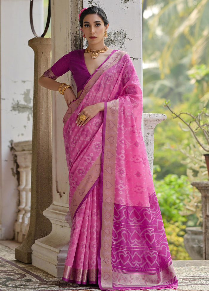 Pink Spun Silk Saree With Blouse Piece