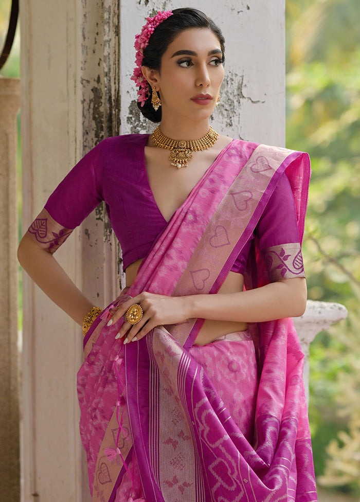 Pink Spun Silk Saree With Blouse Piece