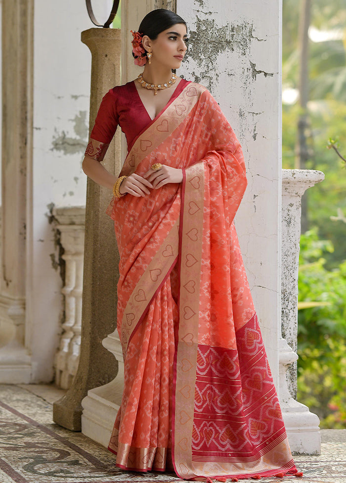 Rust Spun Silk Saree With Blouse Piece