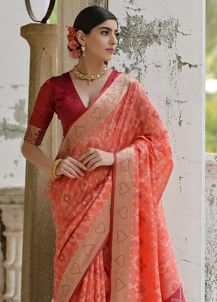 Rust Spun Silk Saree With Blouse Piece