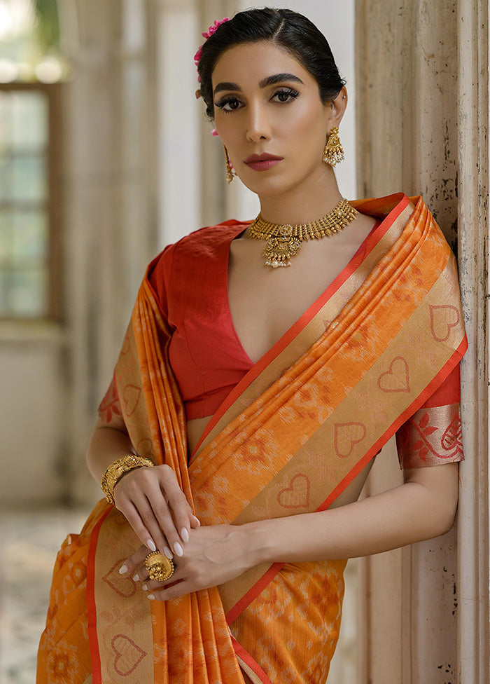 Mustard Spun Silk Saree With Blouse Piece