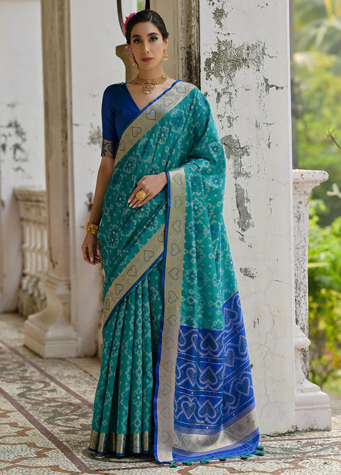 Teal Spun Silk Saree With Blouse Piece