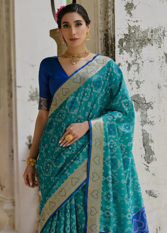 Teal Spun Silk Saree With Blouse Piece