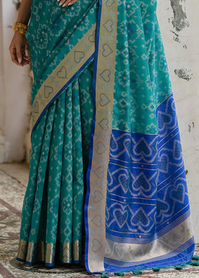 Teal Spun Silk Saree With Blouse Piece