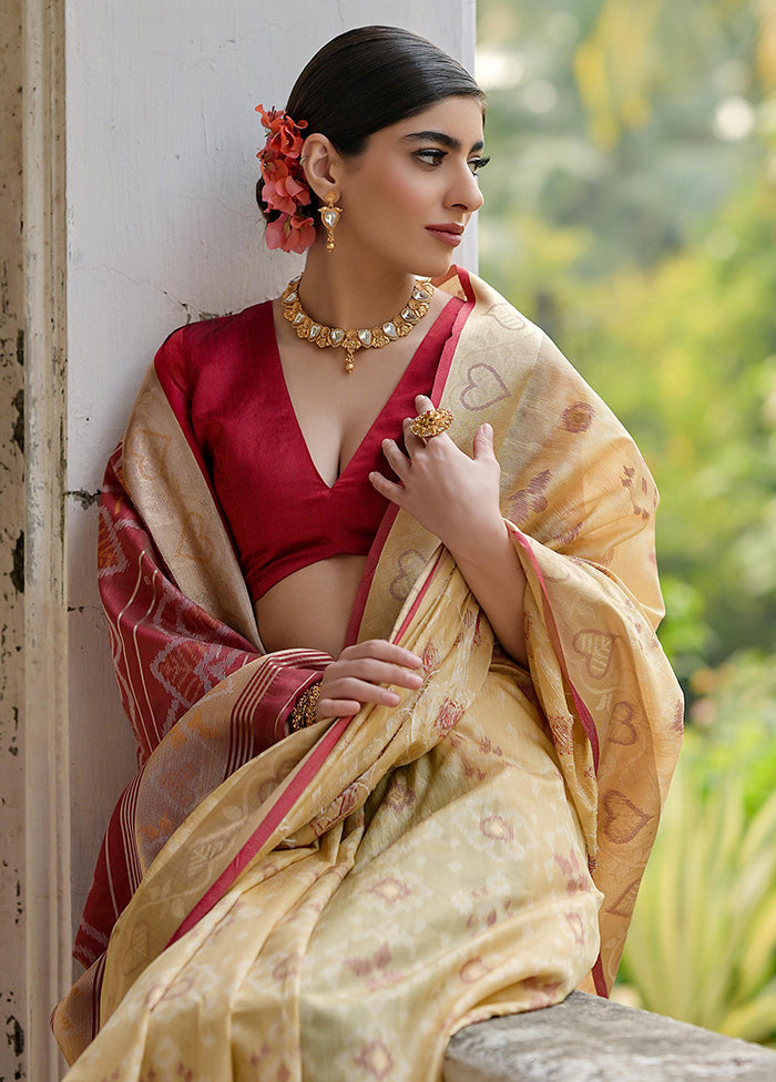 Beige Spun Silk Saree With Blouse Piece