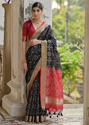 Black Spun Silk Saree With Blouse Piece