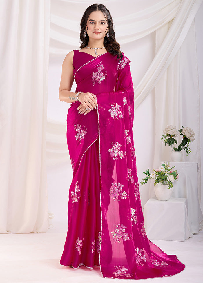 Dark Pink Spun Silk Saree With Blouse Piece