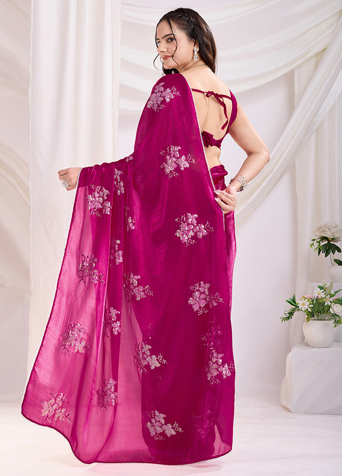 Dark Pink Spun Silk Saree With Blouse Piece