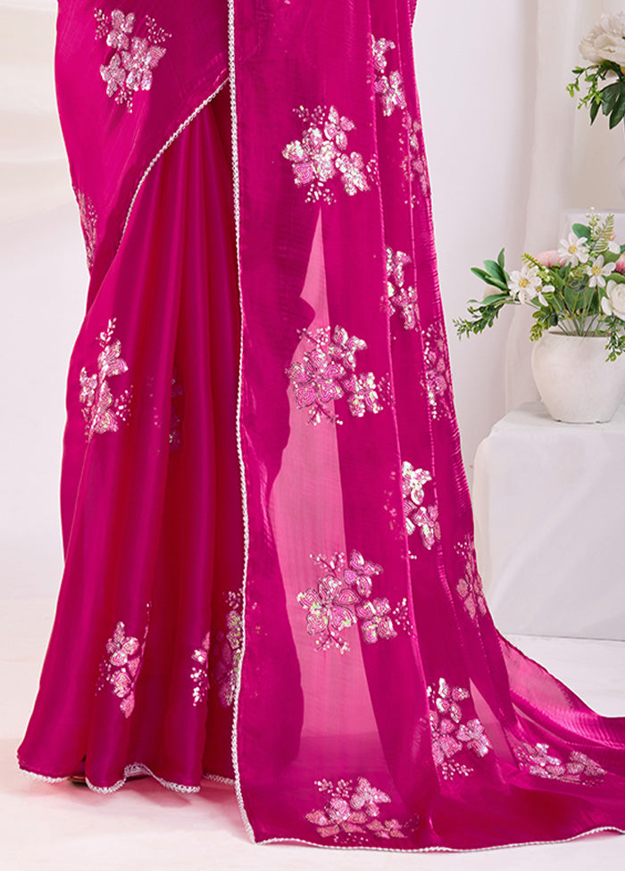 Dark Pink Spun Silk Saree With Blouse Piece