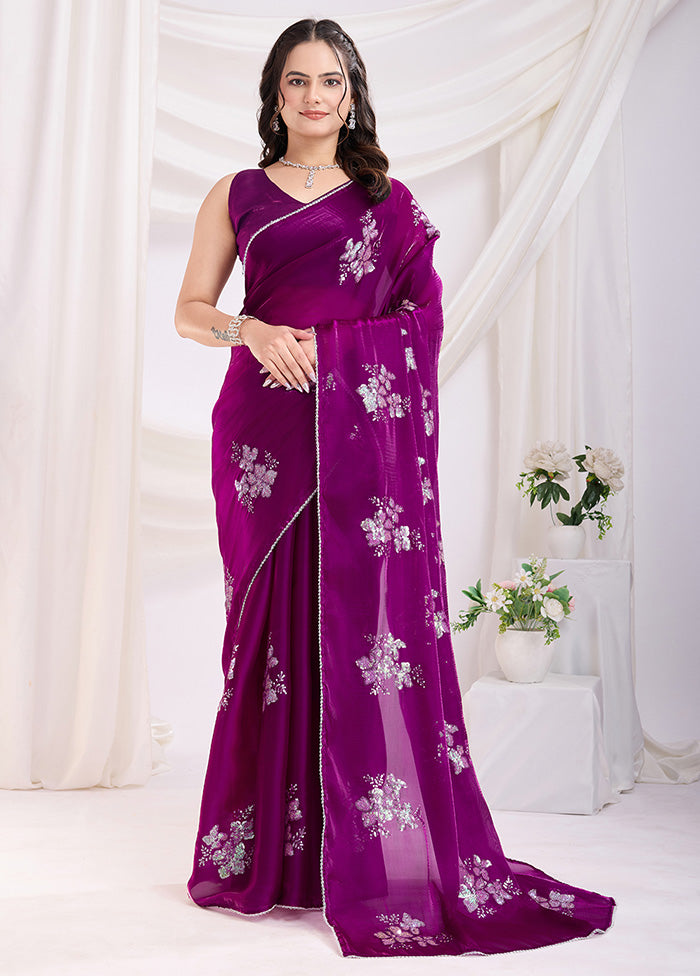 Purple Spun Silk Saree With Blouse Piece