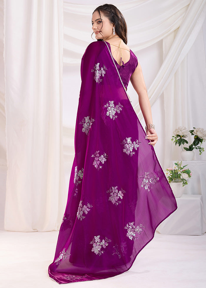 Purple Spun Silk Saree With Blouse Piece