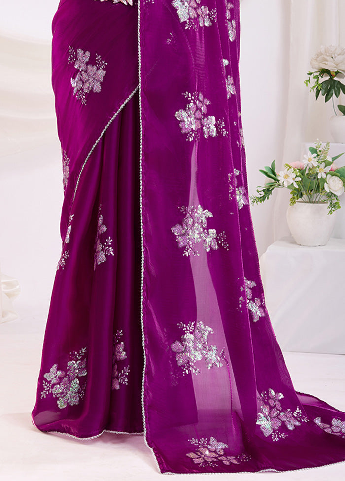 Purple Spun Silk Saree With Blouse Piece