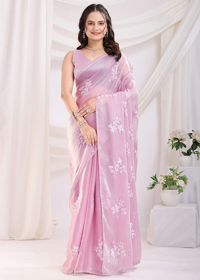 Pink Spun Silk Saree With Blouse Piece