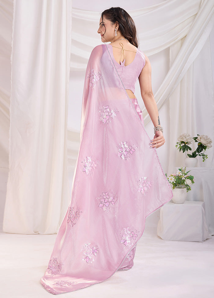 Pink Spun Silk Saree With Blouse Piece