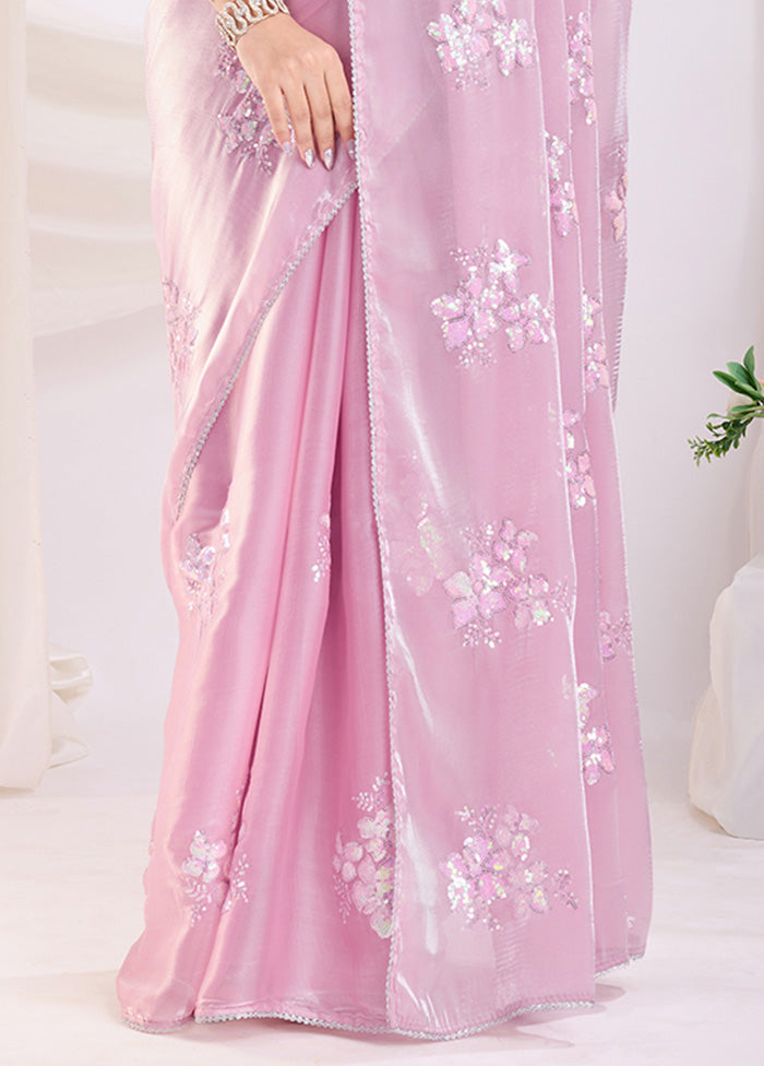 Pink Spun Silk Saree With Blouse Piece