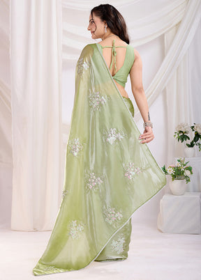 Pista Green Spun Silk Saree With Blouse Piece