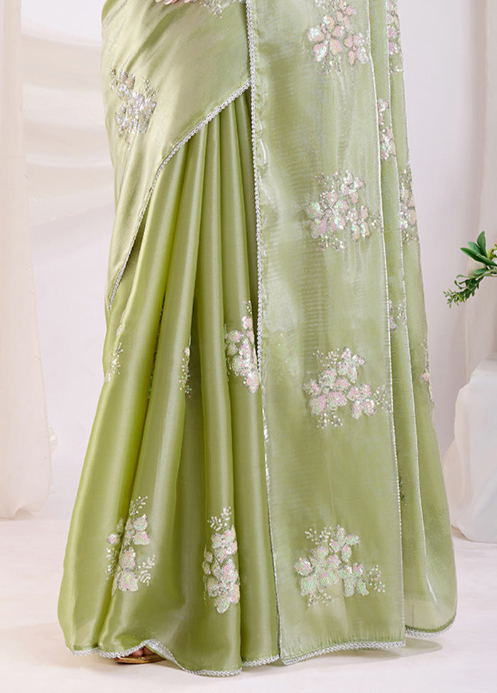 Pista Green Spun Silk Saree With Blouse Piece