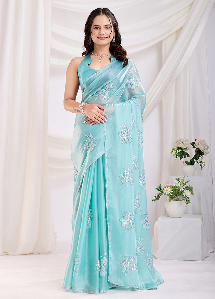 Sea Green Spun Silk Saree With Blouse Piece