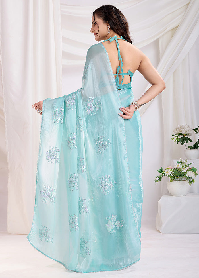 Sea Green Spun Silk Saree With Blouse Piece