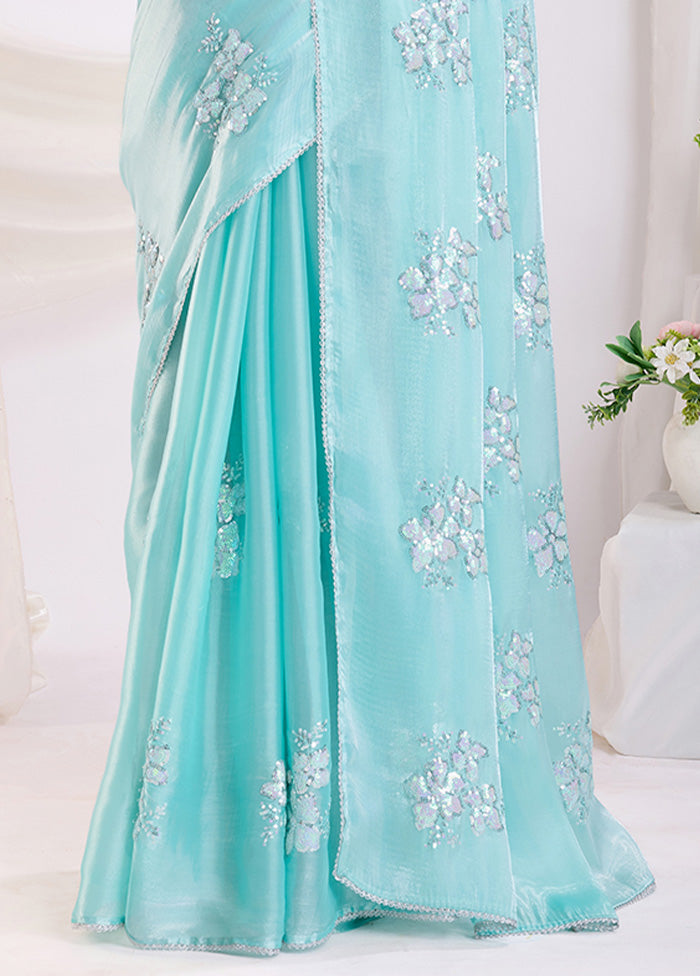 Sea Green Spun Silk Saree With Blouse Piece