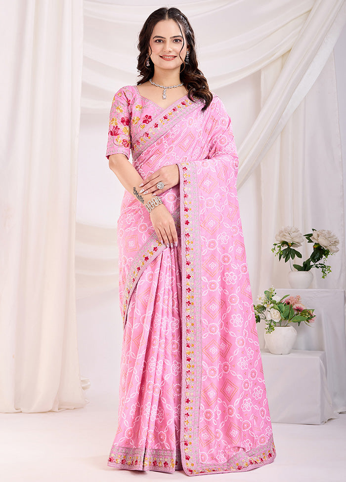 Pink Spun Silk Saree With Blouse Piece